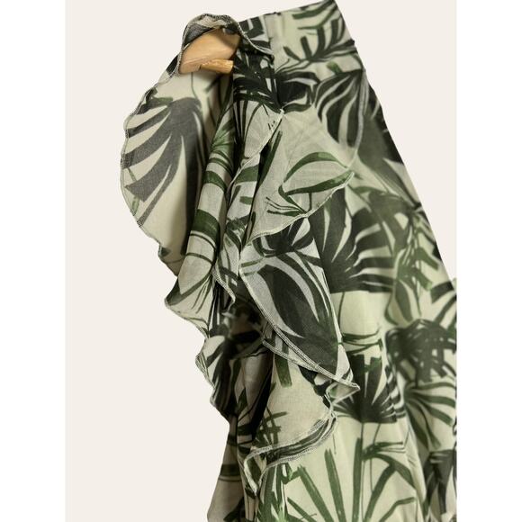 H by Halston Palm Leaf Print Green Sheer V-Neck Ruffle Maxi Dress Size 2 - Picture 7 of 9
